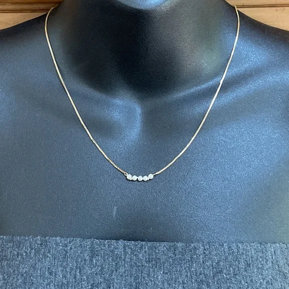 Solid 14K Italy Vintage Modern 5 Pearls Necklace Box Link Chain Lobster Clasp
